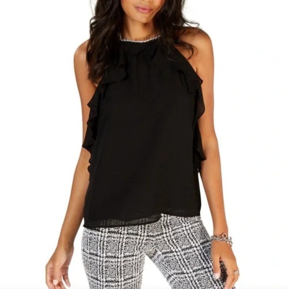 Michael Kors Black Tiered Ruffle Halter Blouse Womens Size XXS Girls Night Out